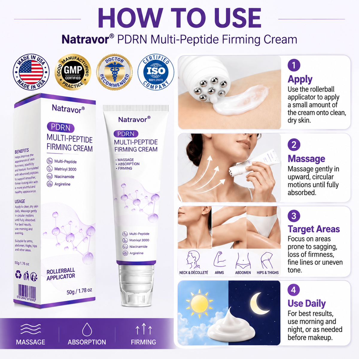 Natravor®🎗️ PDRN Multi-Peptide Massage Roller Cream – Anti-Aging, Hydrating, Firming & Lifting Care for Smoother, More Radiant-Looking Skin