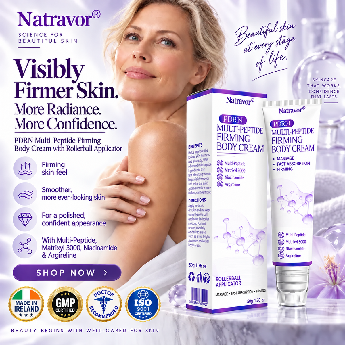 Natravor®🎗️ PDRN Multi-Peptide Massage Roller Cream – Anti-Aging, Hydrating, Firming & Lifting Care for Smoother, More Radiant-Looking Skin